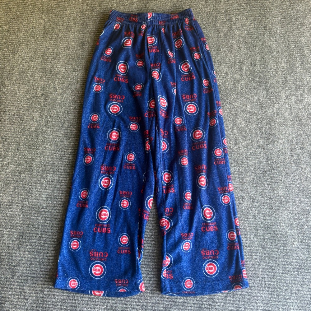 MLB Chicago Cubs Youth Fleece Pajama Pants Blue Red Logo Print Size 8 S Kids